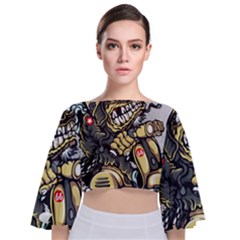 Scooter-motorcycle-boot-cartoon-vector Tie Back Butterfly Sleeve Chiffon Top by 99art