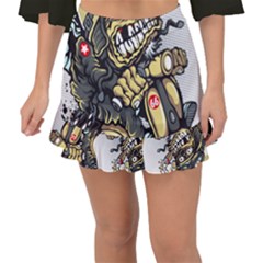 Scooter-motorcycle-boot-cartoon-vector Fishtail Mini Chiffon Skirt by 99art