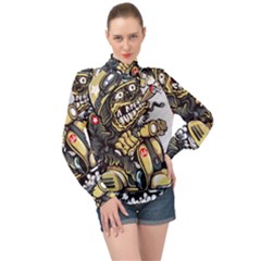 Scooter-motorcycle-boot-cartoon-vector High Neck Long Sleeve Chiffon Top by 99art