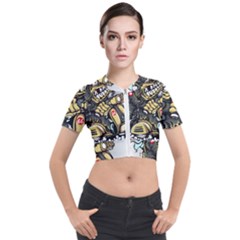 Scooter-motorcycle-boot-cartoon-vector Short Sleeve Cropped Jacket by 99art