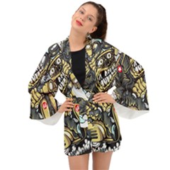 Scooter-motorcycle-boot-cartoon-vector Long Sleeve Kimono by 99art