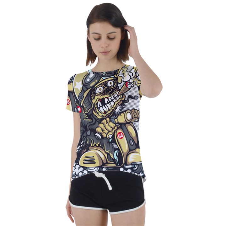 Scooter-motorcycle-boot-cartoon-vector Short Sleeve Open Back Tee