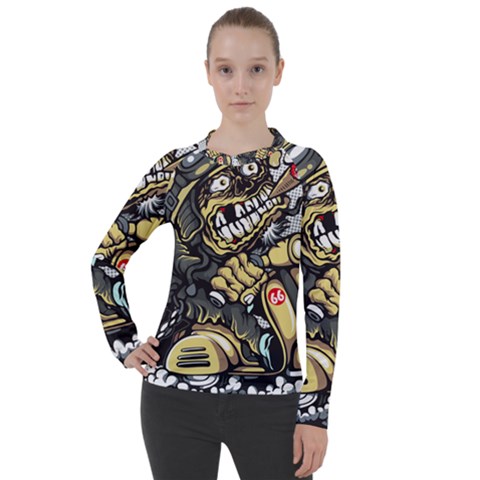 Scooter-motorcycle-boot-cartoon-vector Women s Pique Long Sleeve Tee by 99art