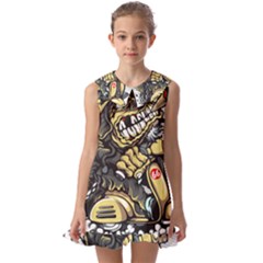 Scooter-motorcycle-boot-cartoon-vector Kids  Pilgrim Collar Ruffle Hem Dress by 99art