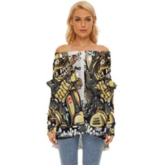 Scooter-motorcycle-boot-cartoon-vector Off Shoulder Chiffon Pocket Shirt by 99art