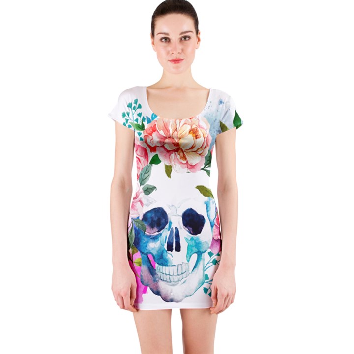 Day Of The Dead Skull Art Short Sleeve Bodycon Dress