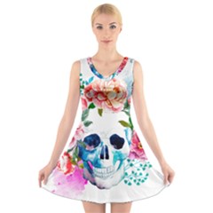 Day Of The Dead Skull Art V-neck Sleeveless Dress by 99art