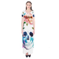 Day Of The Dead Skull Art Short Sleeve Maxi Dress by 99art