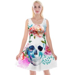 Day Of The Dead Skull Art Reversible Velvet Sleeveless Dress