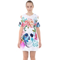 Day Of The Dead Skull Art Sixties Short Sleeve Mini Dress by 99art