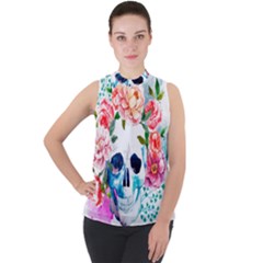 Day Of The Dead Skull Art Mock Neck Chiffon Sleeveless Top by 99art