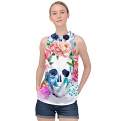 Day Of The Dead Skull Art High Neck Satin Top by 99art