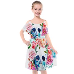 Day Of The Dead Skull Art Kids  Cut Out Shoulders Chiffon Dress by 99art