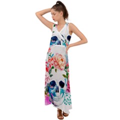 Day Of The Dead Skull Art V-neck Chiffon Maxi Dress by 99art