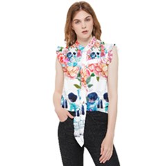 Day Of The Dead Skull Art Frill Detail Shirt by 99art