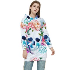 Day Of The Dead Skull Art Women s Long Oversized Pullover Hoodie