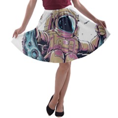 Drawing-astronaut A-line Skater Skirt by 99art