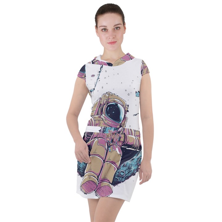 Drawing-astronaut Drawstring Hooded Dress