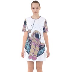 Drawing-astronaut Sixties Short Sleeve Mini Dress by 99art