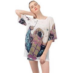 Drawing-astronaut Oversized Chiffon Top by 99art