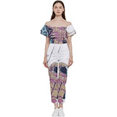 Drawing-astronaut Off Shoulder Ruffle Top Jumpsuit by 99art