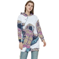 Drawing-astronaut Women s Long Oversized Pullover Hoodie