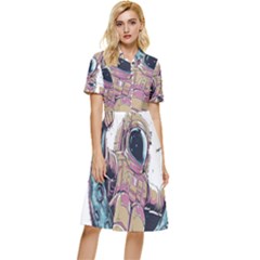 Drawing-astronaut Button Top Knee Length Dress by 99art