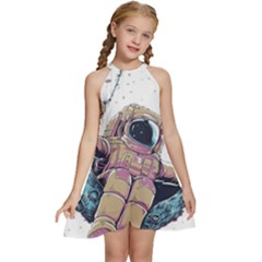 Drawing-astronaut Kids  Halter Collar Waist Tie Chiffon Dress by 99art