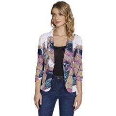 Drawing-astronaut Women s One-button 3/4 Sleeve Short Jacket