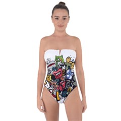 Mural Graffiti Paint Tie Back One Piece Swimsuit by 99art