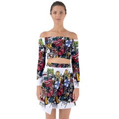 Mural Graffiti Paint Off Shoulder Top With Skirt Set by 99art