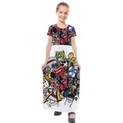 Mural Graffiti Paint Kids  Short Sleeve Maxi Dress by 99art