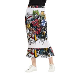 Mural Graffiti Paint Maxi Fishtail Chiffon Skirt by 99art