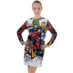 Mural Graffiti Paint Long Sleeve Hoodie Dress