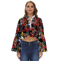 Mural Graffiti Paint Boho Long Bell Sleeve Top