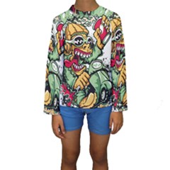 Scooter-motorcycle-graffiti Kids  Long Sleeve Swimwear by 99art