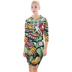 Scooter-motorcycle-graffiti Quarter Sleeve Hood Bodycon Dress by 99art