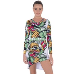 Scooter-motorcycle-graffiti Asymmetric Cut-out Shift Dress by 99art