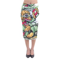 Scooter-motorcycle-graffiti Velvet Midi Pencil Skirt by 99art