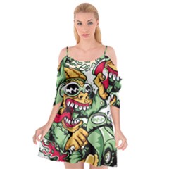 Scooter-motorcycle-graffiti Cutout Spaghetti Strap Chiffon Dress by 99art