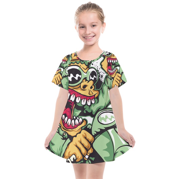 Scooter-motorcycle-graffiti Kids  Smock Dress