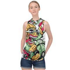 Scooter-motorcycle-graffiti High Neck Satin Top by 99art