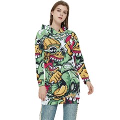 Scooter-motorcycle-graffiti Women s Long Oversized Pullover Hoodie