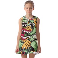 Scooter-motorcycle-graffiti Kids  Pilgrim Collar Ruffle Hem Dress by 99art