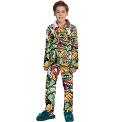 Scooter-motorcycle-graffiti Kids  Long Sleeve Velvet Pajamas Set by 99art