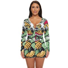 Scooter-motorcycle-graffiti Long Sleeve Boyleg Swimsuit by 99art