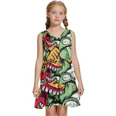 Scooter-motorcycle-graffiti Kids  Sleeveless Tiered Mini Dress by 99art