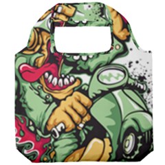 Scooter-motorcycle-graffiti Foldable Grocery Recycle Bag by 99art