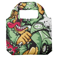 Scooter-motorcycle-graffiti Premium Foldable Grocery Recycle Bag by 99art