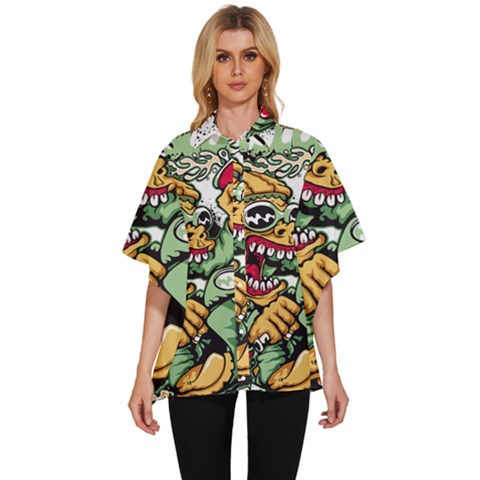 Scooter-motorcycle-graffiti Women s Batwing Button Up Shirt by 99art